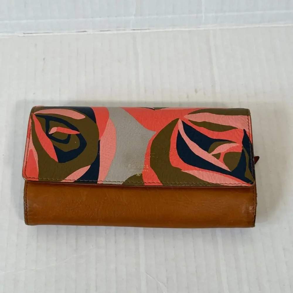 Fossil Tan Orange Leather Tri Fold Wallet Women’s Accessories Abstract Spring
